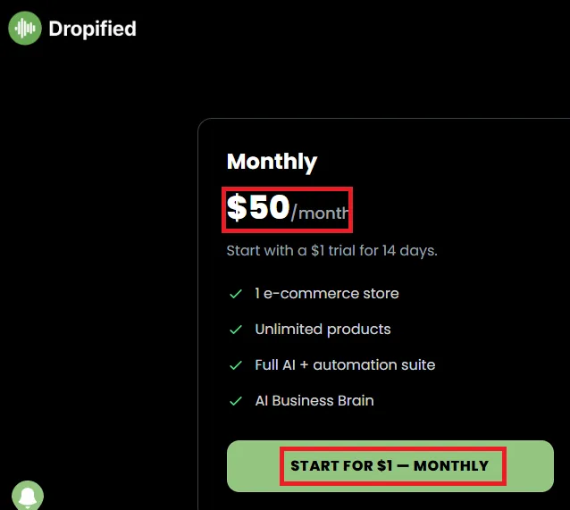 Dropified montly plan